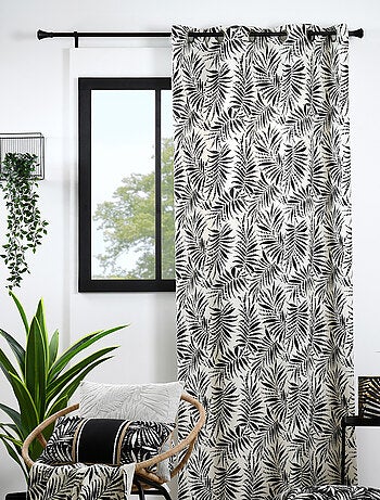 Rideau à oeillets imprimé feuillage tropical en coton