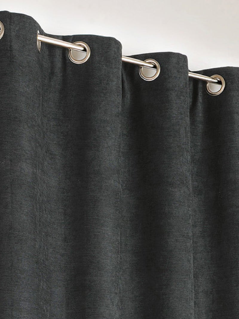 Rideau à Oeillets Isolant et Déperlant  - Effet Velours Noir - Kiabi