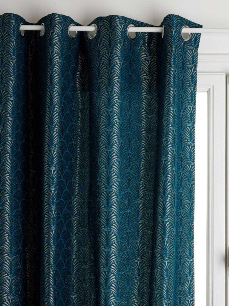 Rideau à œillets jacquard lurex 140x260 cm Art déco canard Bleu - Kiabi