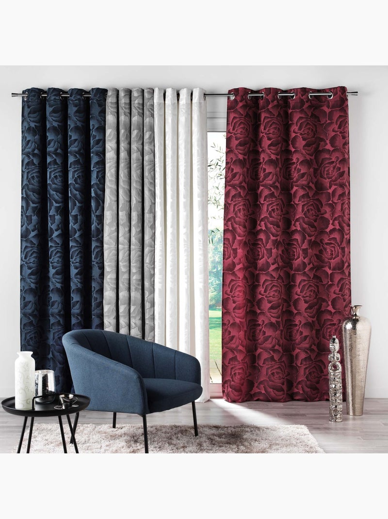 Rideau a oeillets jacquard Rosaline Bleu - Kiabi