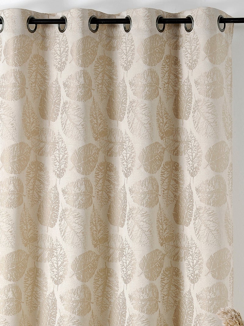 Rideau à Oeillets Motif Feuillage avec Relief Marron tabac - Kiabi