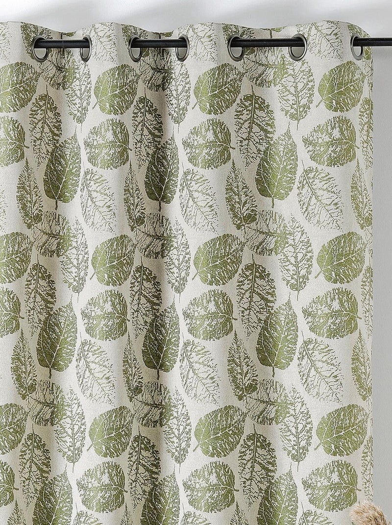 Rideau à Oeillets Motif Feuillage avec Relief Vert olive - Kiabi
