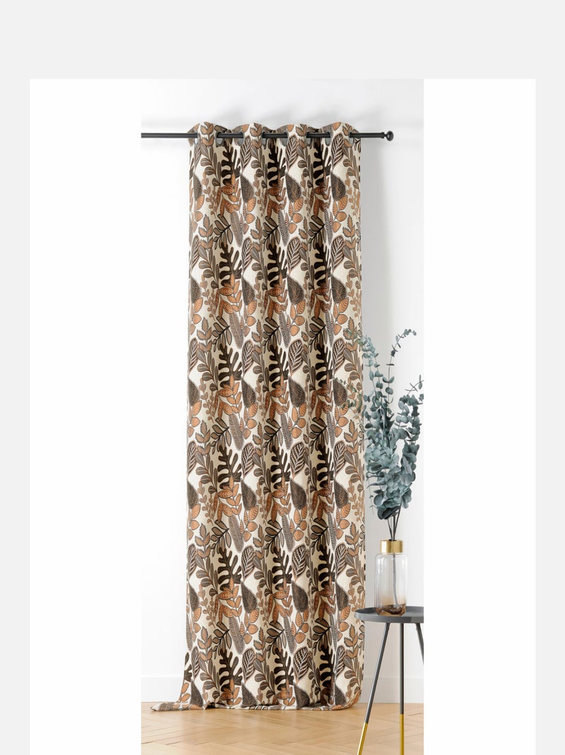 Rideau à Oeillets Motif Végétal Vintage Marron - Kiabi