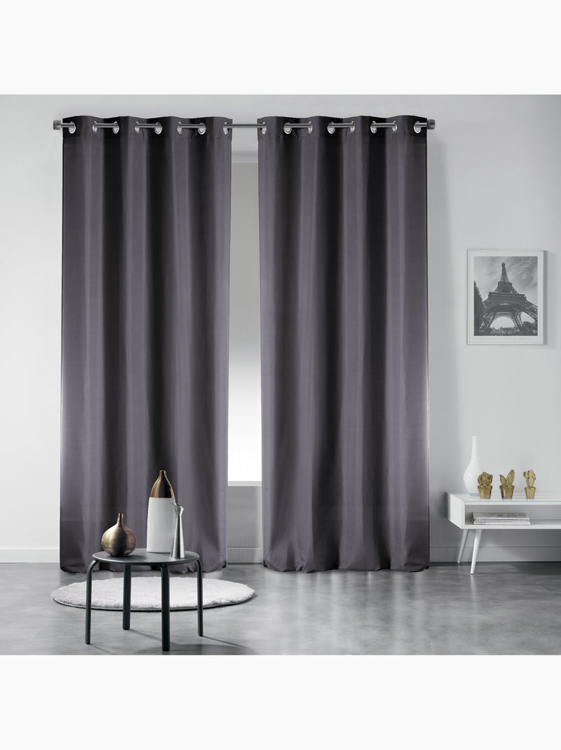 Rideau a oeillets occultant 135 x 240 cm Occult Ardoise gris anthracite - Kiabi