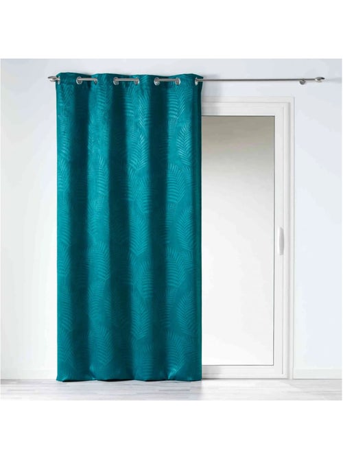 Rideau a oeillets occultant 140 x 240 cm tropicaline petrole - Kiabi