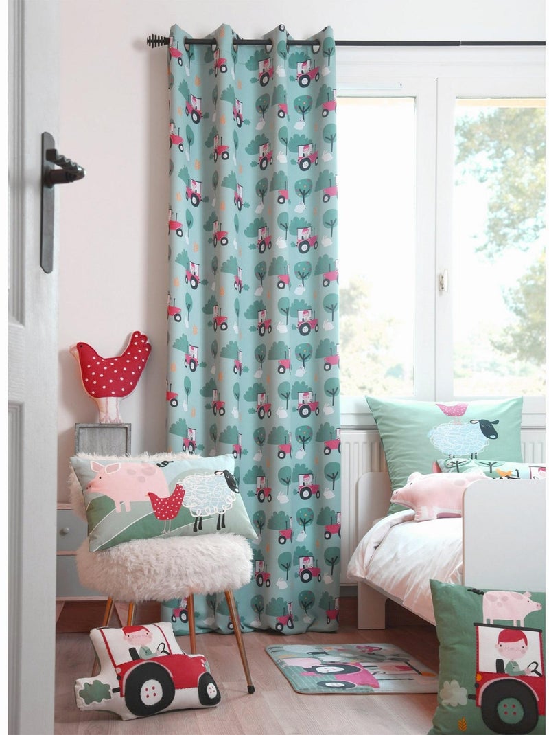 Rideau à oeillets occultant 140 x 260 cm Tom a la ferme Bleu - Kiabi