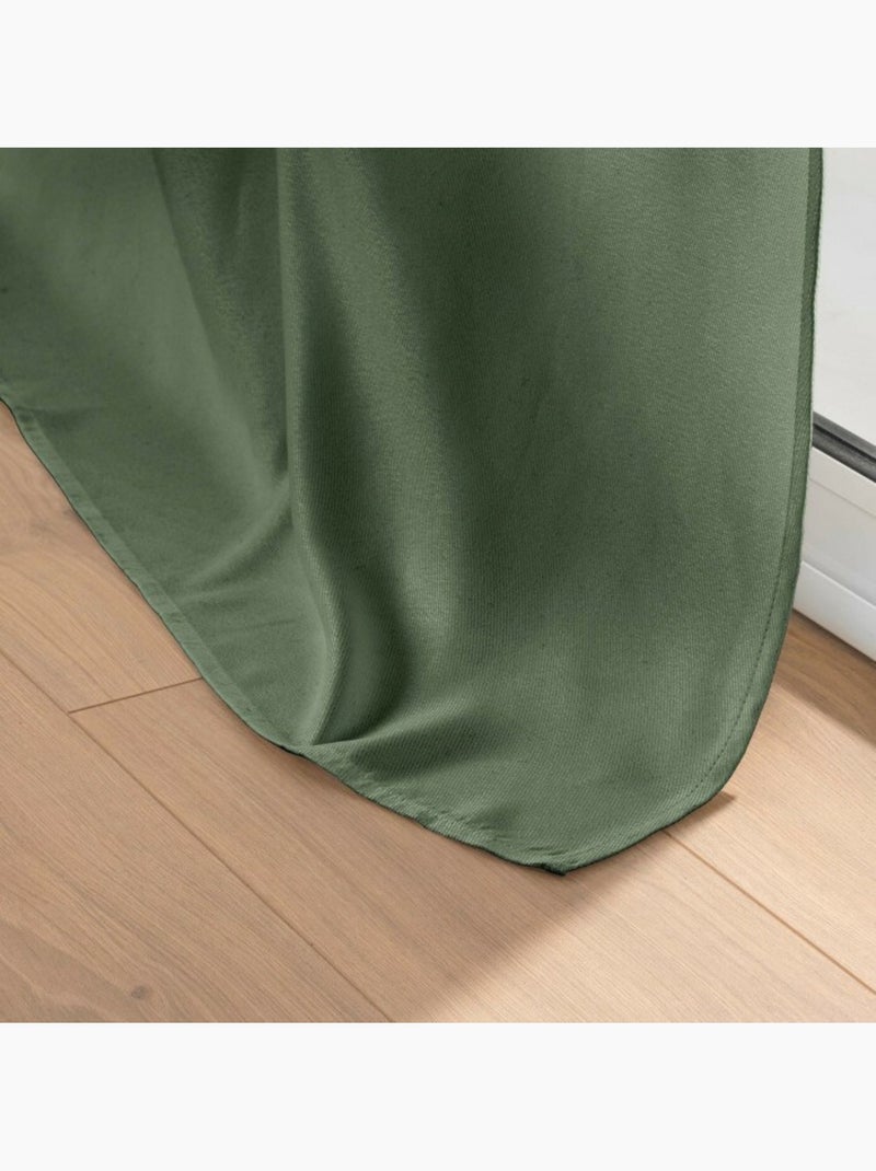 Rideau à oeillets occultant chambray uni Vert cèdre - Kiabi