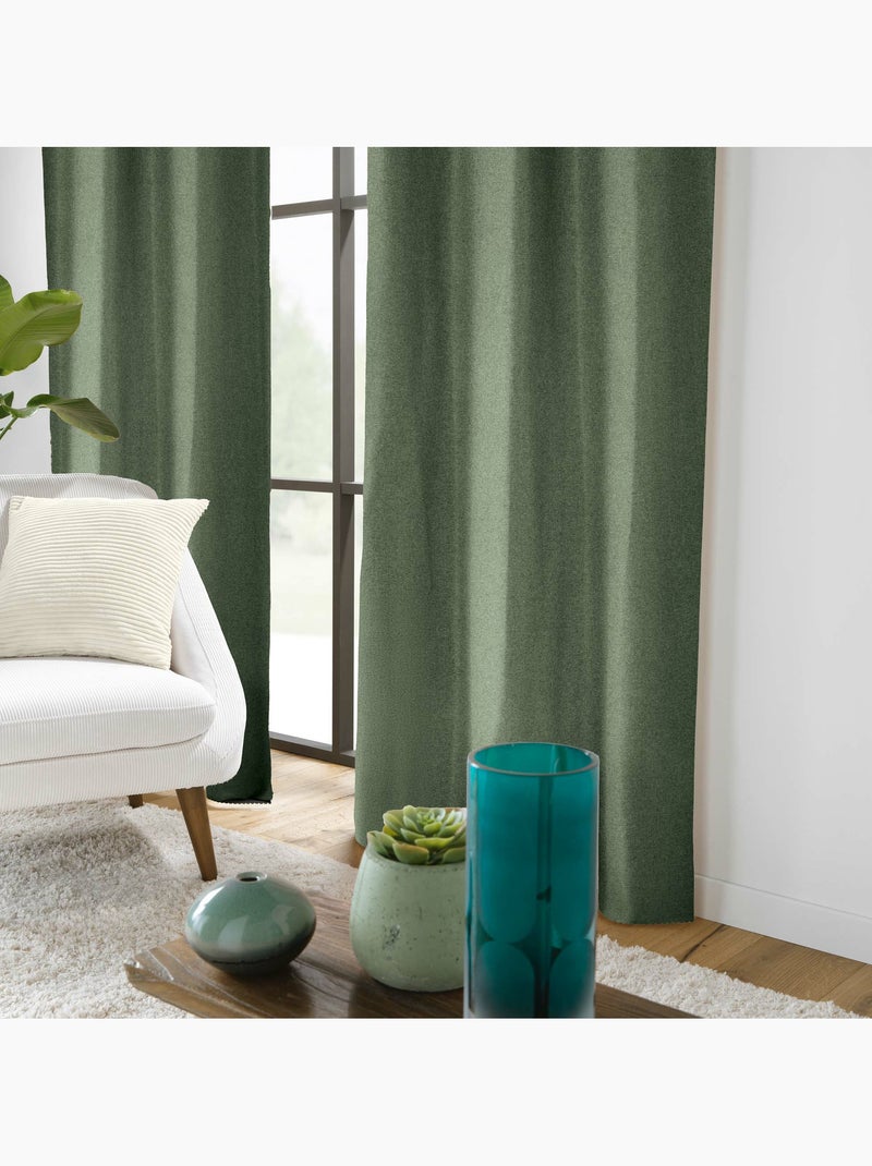 Rideau à oeillets occultant chambray uni Vert cèdre - Kiabi