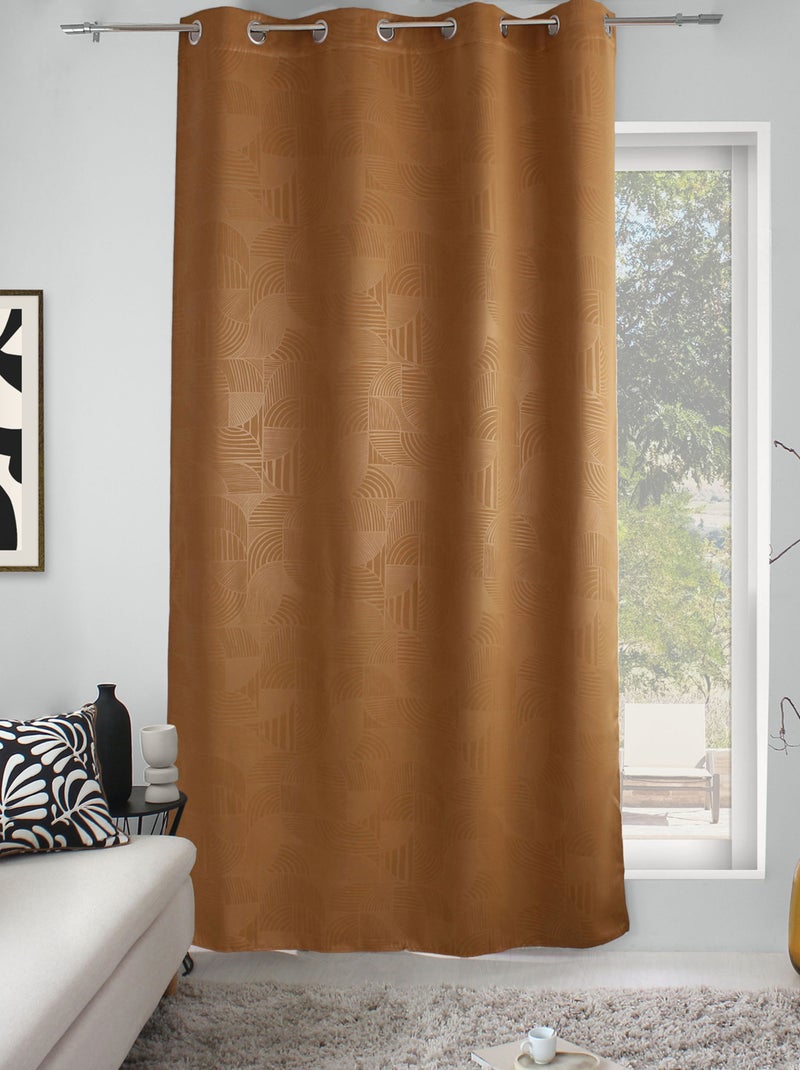 Rideau à oeillets occultant imprimé géométrique Marron tabac - Kiabi