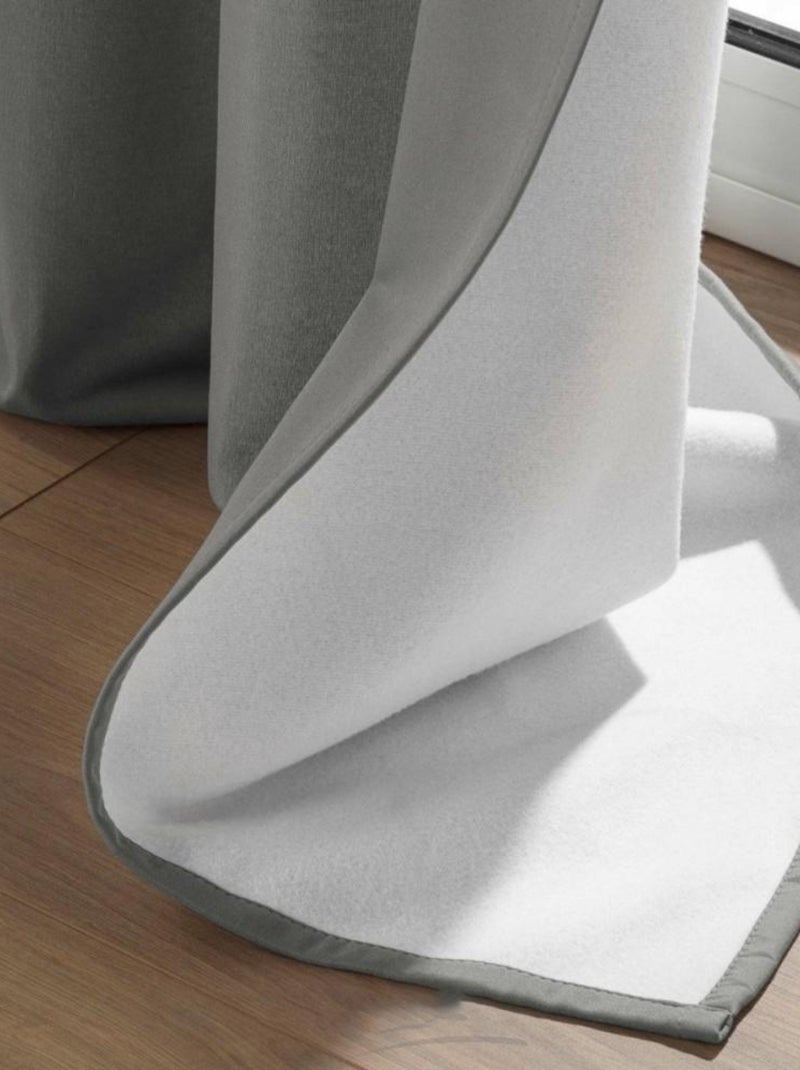 Rideau à œillets occultant isolant 135x260 cm Micropolar gris Gris - Kiabi