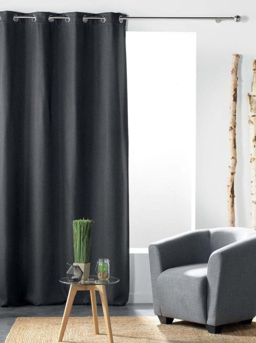 Rideau à œillets occultant tissé 135x240 cm Tramina anthracite - Kiabi