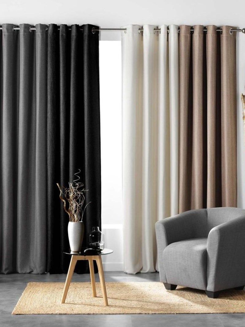 Rideau à œillets occultant tissé 135x240 cm Tramina naturel Beige - Kiabi