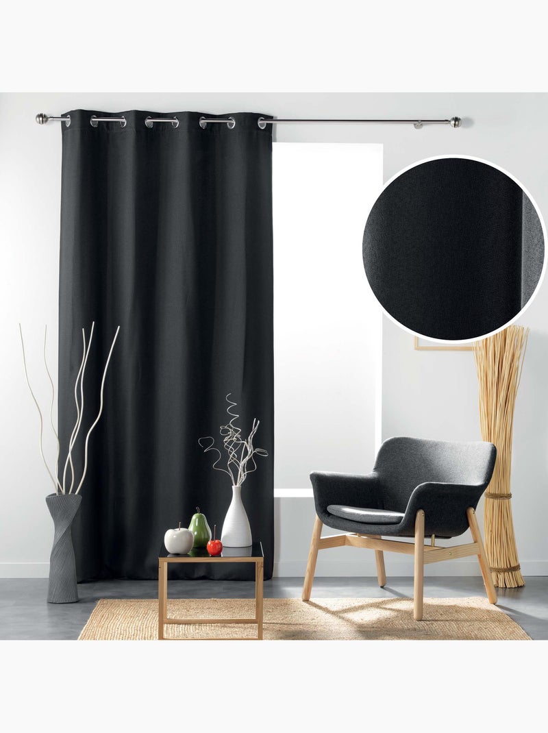 Rideau à oeillets occultant tissé gris anthracite - Kiabi