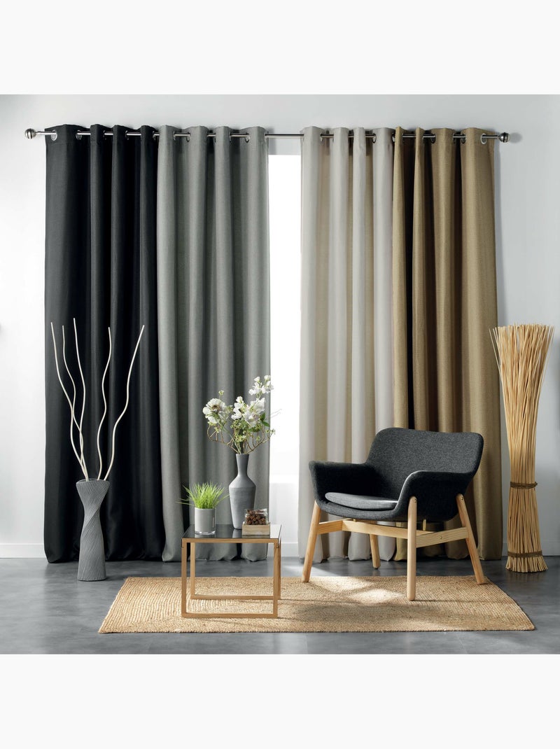 Rideau à oeillets occultant tissé gris anthracite - Kiabi