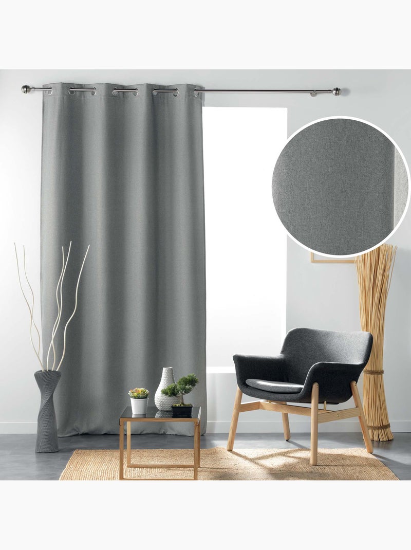 Rideau à oeillets occultant tissé Gris - Kiabi