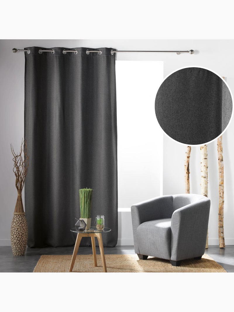 Rideau a oeillets occultant tisse tramina gris anthracite - Kiabi