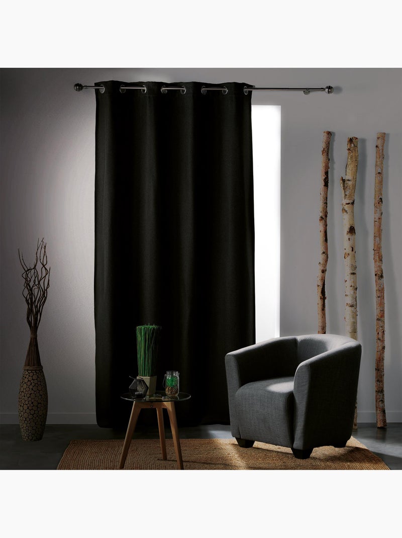 Rideau a oeillets occultant tisse tramina gris anthracite - Kiabi
