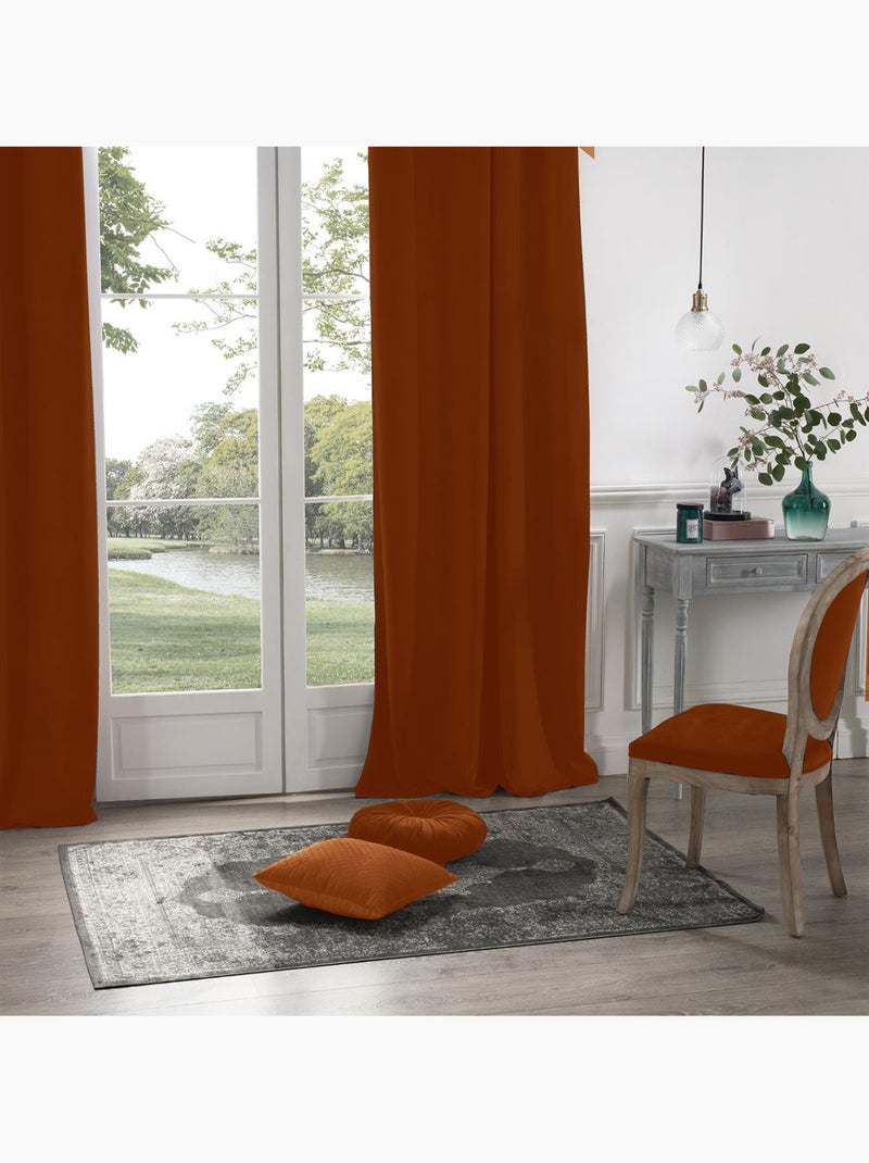 Rideau à oeillets occultant velours dolce Terracotta - Kiabi
