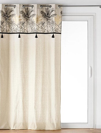 Rideau à Oeillets Papaya Palmiers à pompons et Top Métallisé