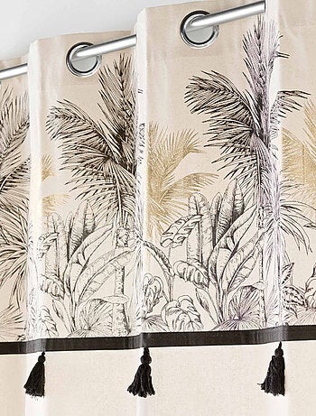 Rideau à Oeillets Papaya Palmiers à pompons et Top Métallisé