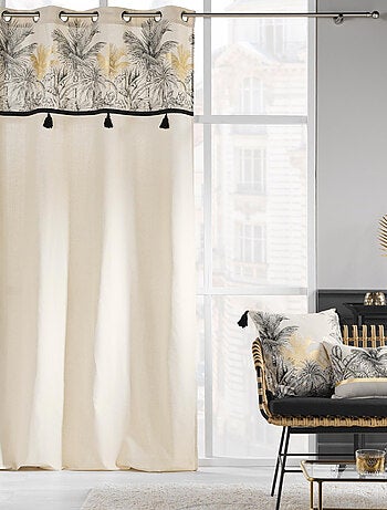 Rideau à Oeillets Papaya Palmiers à pompons et Top Métallisé