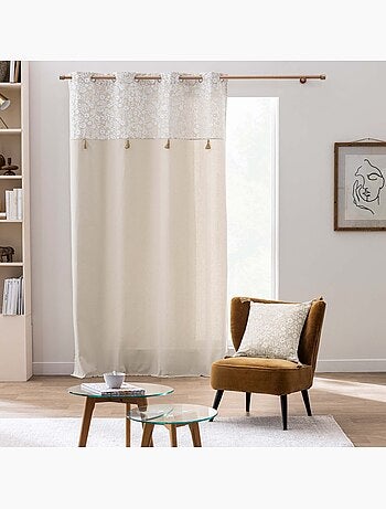 Rideau à œillets polycoton avec top floral et pompons