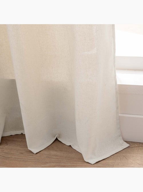 Rideau à œillets polycoton avec top floral et pompons - Kiabi