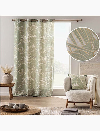 Rideau à œillets polycoton feuillages métallisé