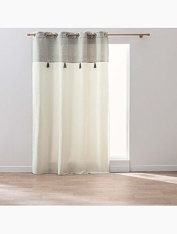 Rideau à œillets polycoton top métallisé texturé avec pompons