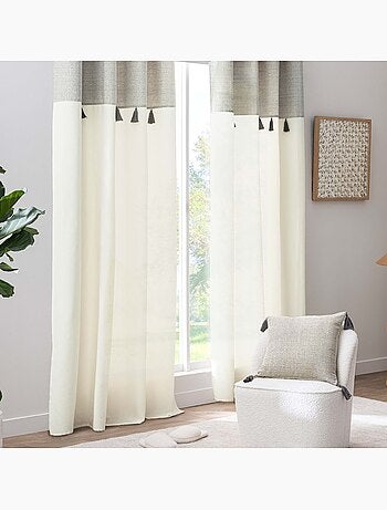 Rideau à œillets polycoton top métallisé texturé avec pompons