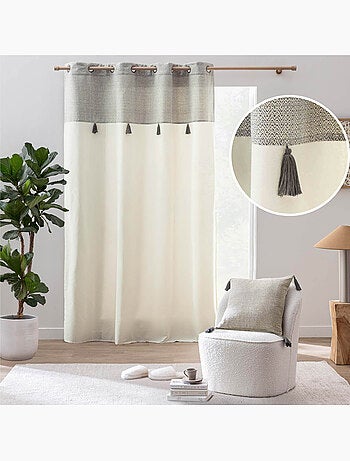 Rideau à œillets polycoton top métallisé texturé avec pompons