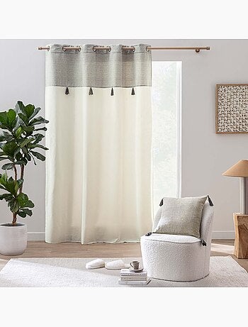 Rideau à œillets polycoton top métallisé texturé avec pompons