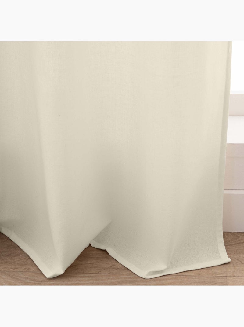 Rideau à œillets polycoton top métallisé texturé avec pompons Bois naturel - Kiabi