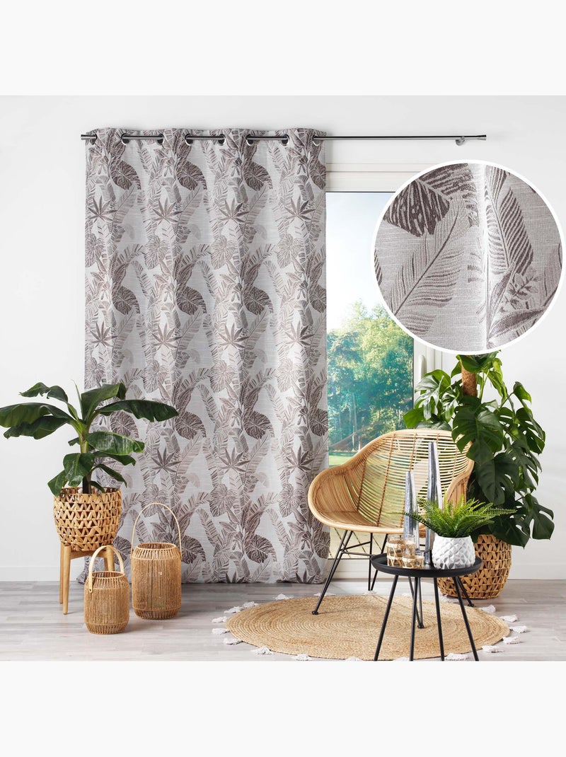 Rideau a oeillets polyester imprime bully Taupe - Kiabi