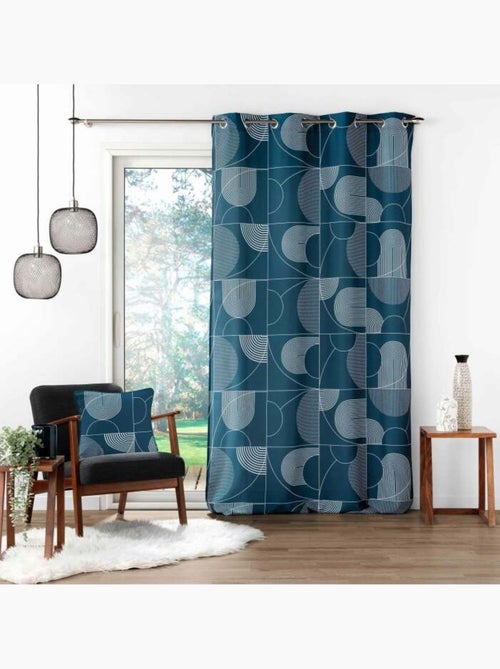 Rideau a oeillets polyester imprime Esquisse - Kiabi