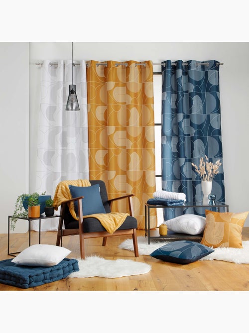 Rideau a oeillets polyester imprime Esquisse - Kiabi