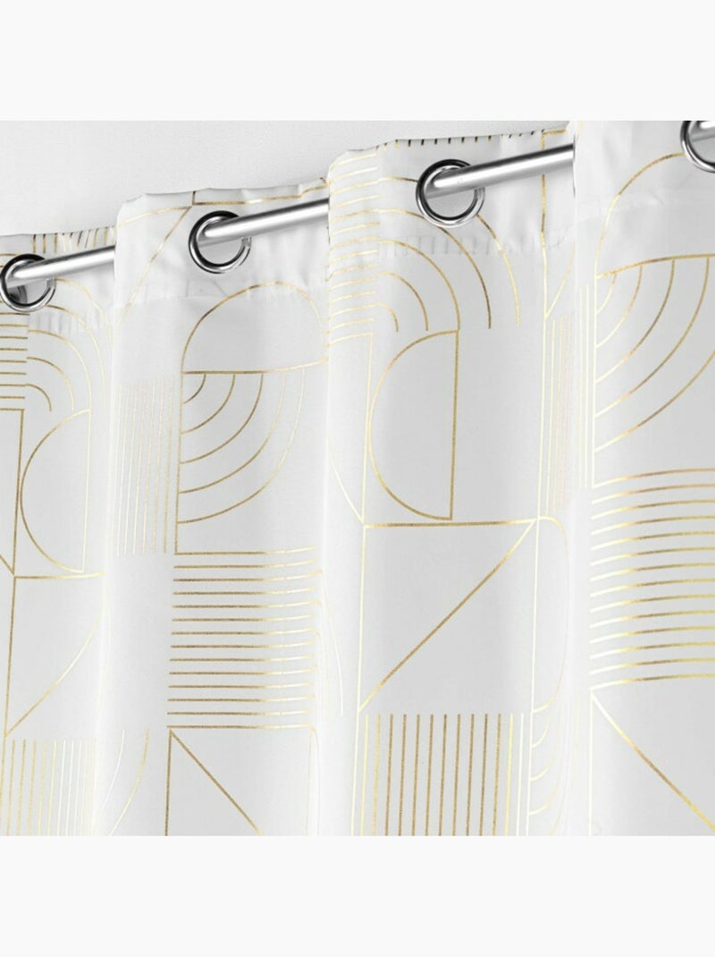 Rideau a œillets polyester imprimé métallisé - Lineor Blanc Doré - Kiabi