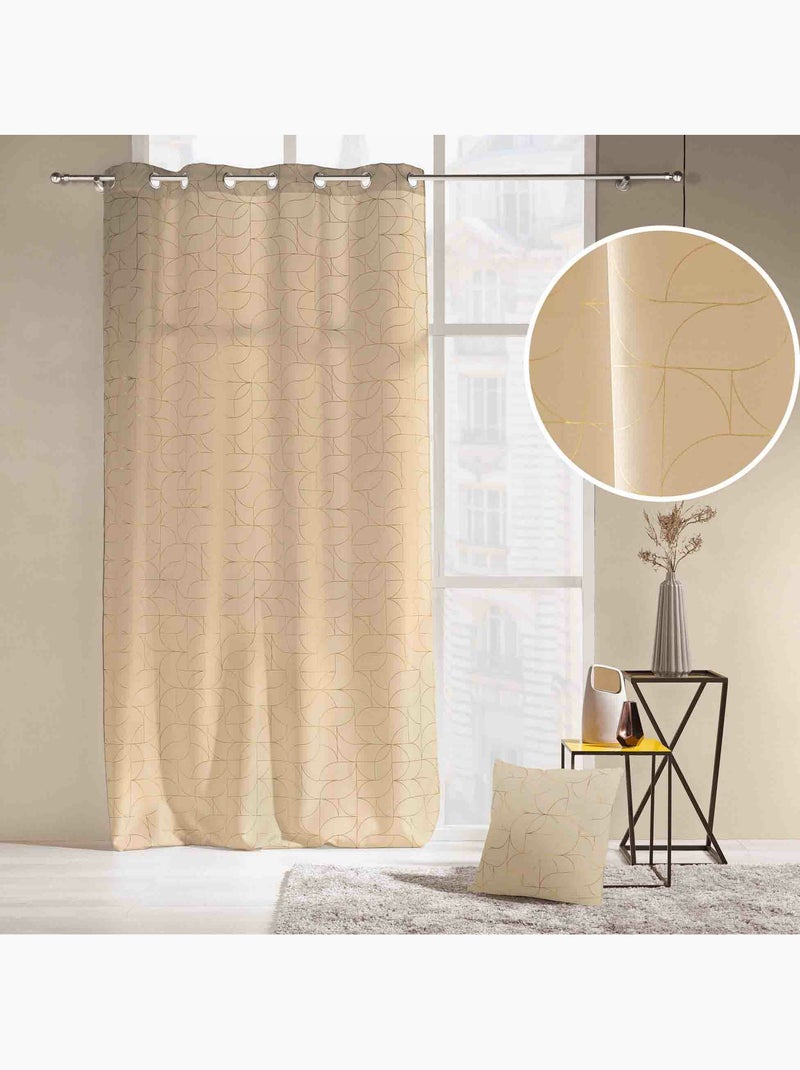 Rideau a oeillets polyester imprime metallisé Louxor Beige - Kiabi