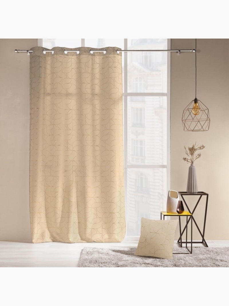 Rideau a oeillets polyester imprime metallisé Louxor Beige - Kiabi