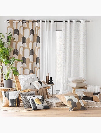 Rideau a oeillets polyester imprime metallisé Louxor