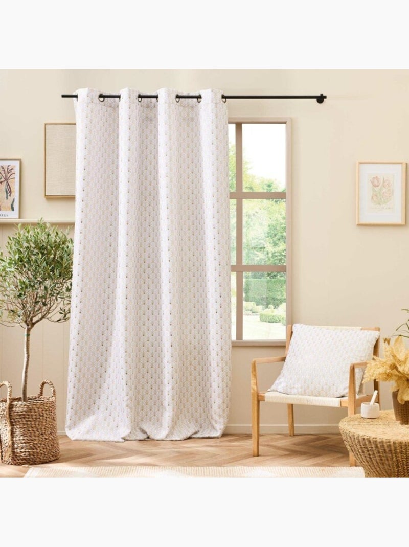 Rideau a oeillets polyester imprimé metallisé Piana Beige naturel - Kiabi