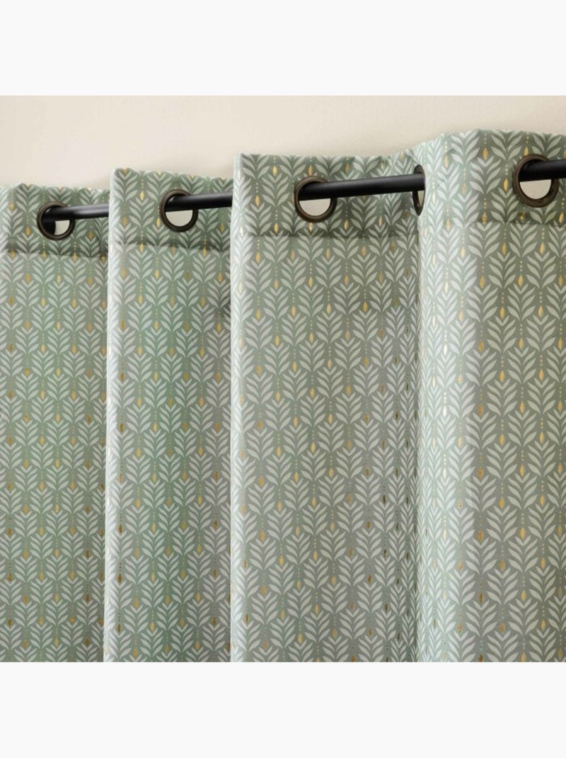 Rideau a oeillets polyester imprimé metallisé Piana Vert Sauge - Kiabi