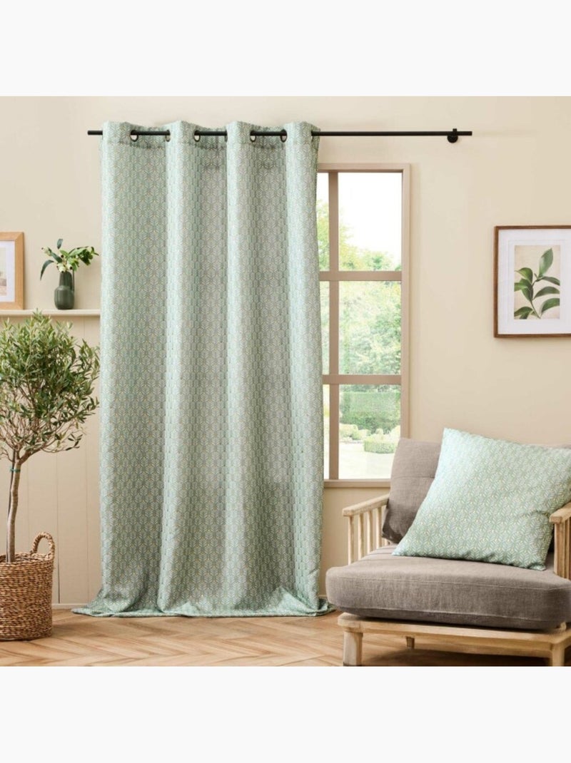 Rideau a oeillets polyester imprimé metallisé Piana Vert Sauge - Kiabi