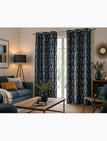 Rideau a oeillets polyester imprime Palpito Anthracite 140 x 260 cm