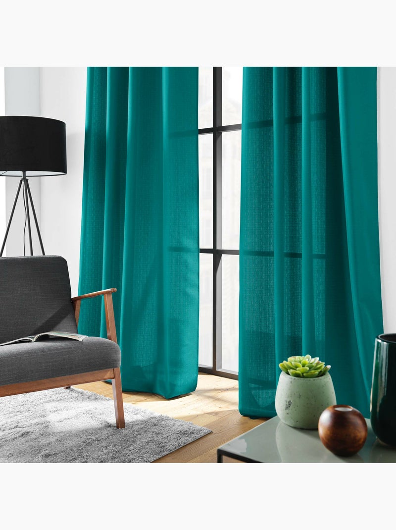 Rideau à œillets – Polyester satiné - Uni Soline Bleu paon - Kiabi