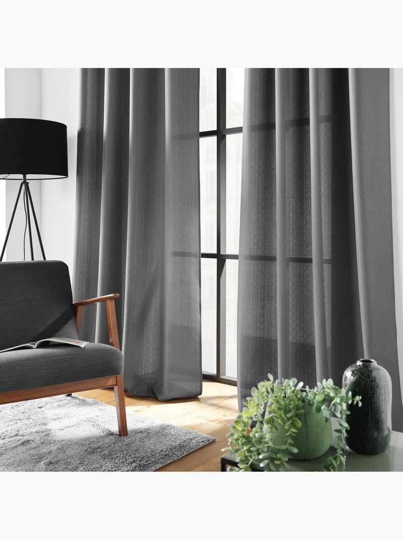Rideau à œillets – Polyester satiné - Uni Soline Gris béton - Kiabi