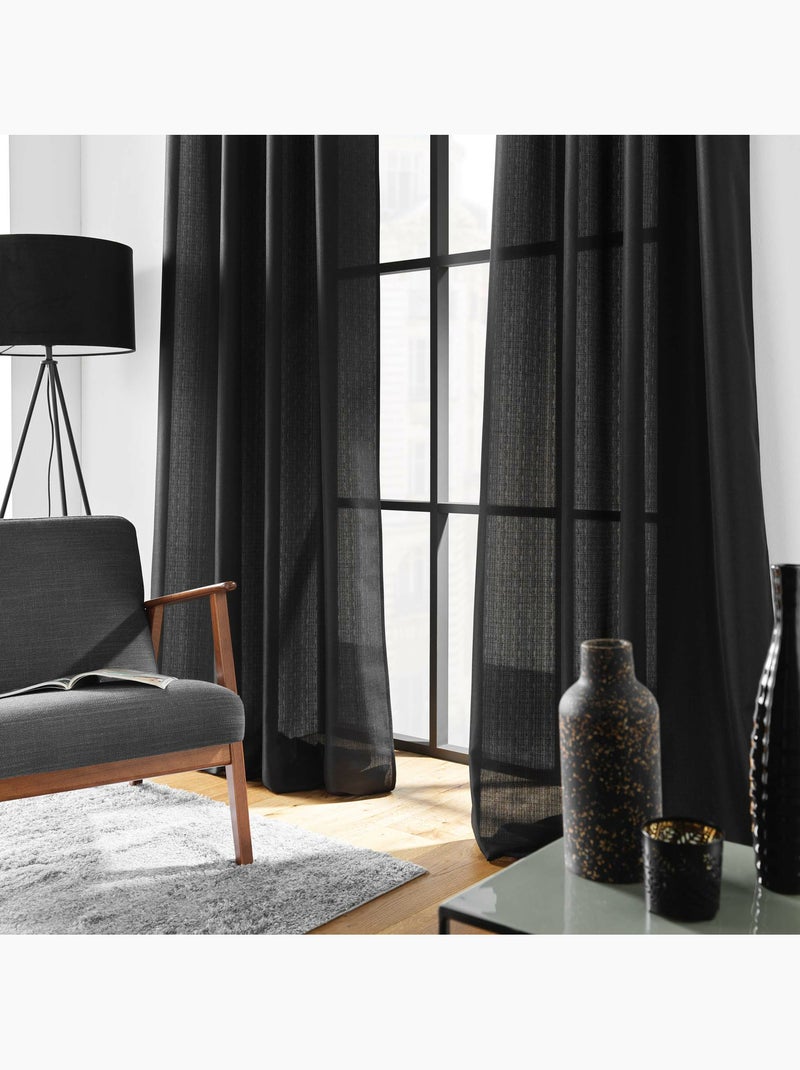 Rideau à œillets – Polyester satiné - Uni Soline Noir - Kiabi