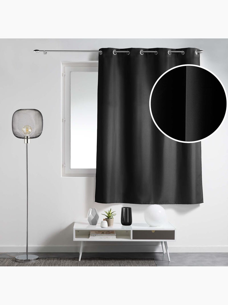 Rideau à œillets – polyester uni - Spécial petite hauteur - Essentiel Noir - Kiabi