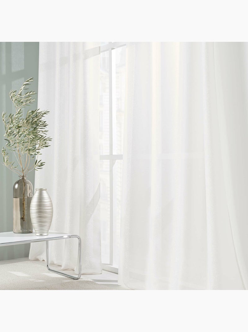 Rideau a oeillets polyester uni+fils metallises zeline Blanc - Kiabi