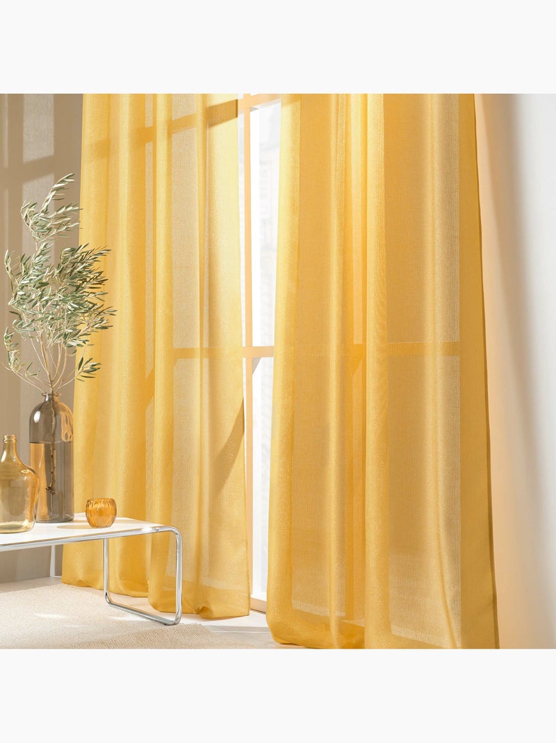 Rideau a oeillets polyester uni+fils metallises zeline Jaune - Kiabi